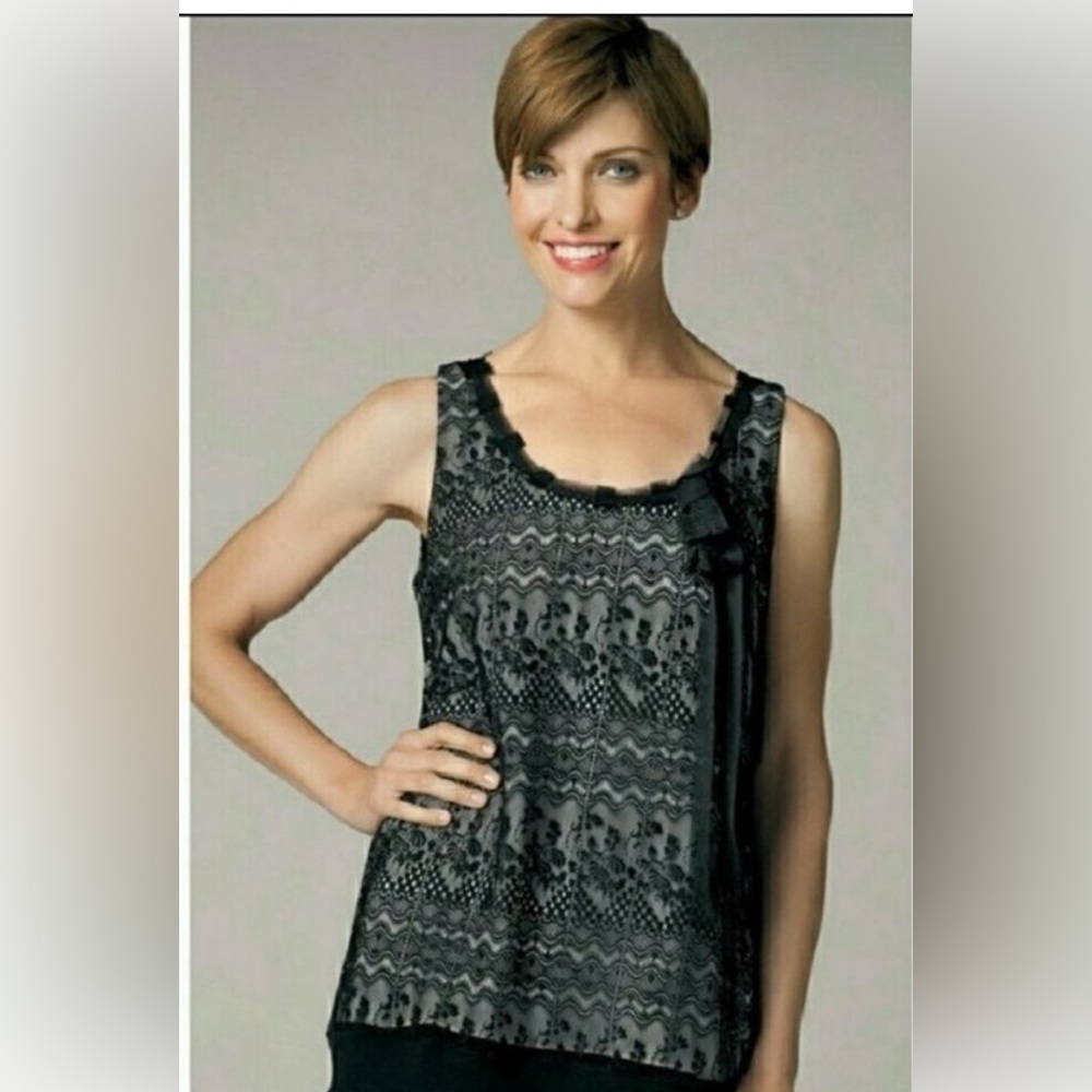 Cabi Black Lace‎ Sleeveless Bow Tank Top Style 552 Womens Small